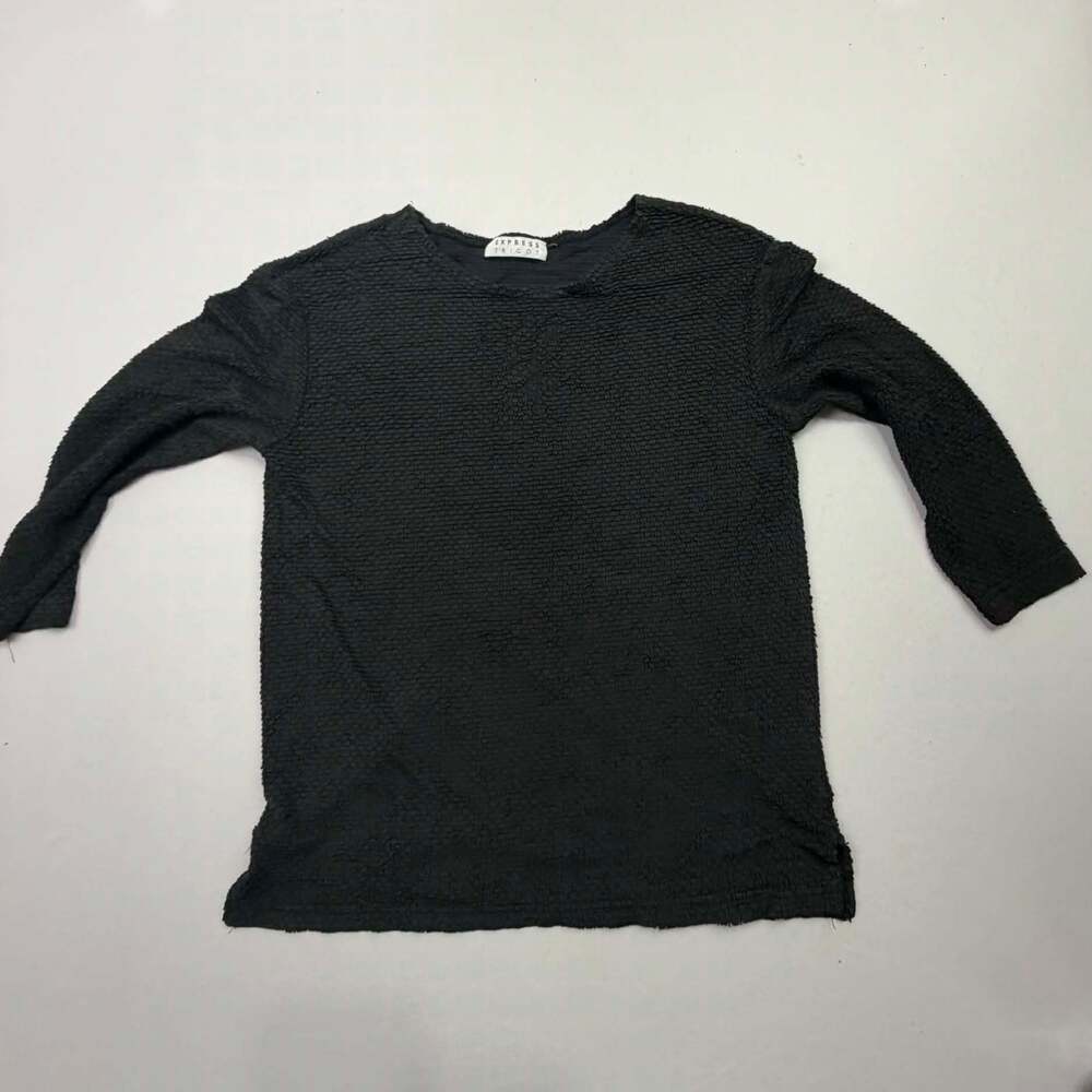 Express Tricot Black Textured Knit Three-Quarter Sleeve Pullover Top